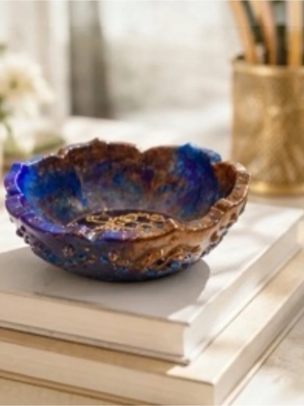 Handmade Iridescent Resin Trinket Dish in Blue and Brown